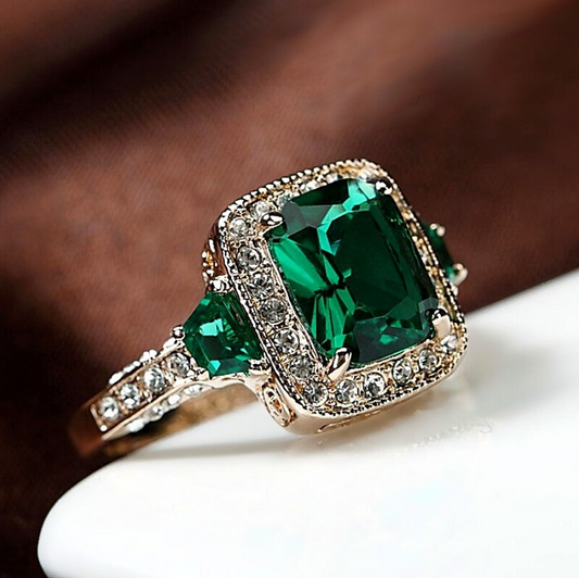 Clarisse Jewels™ Luxe Rose Gold Cushion Cut Pavé Green Crystal Ring