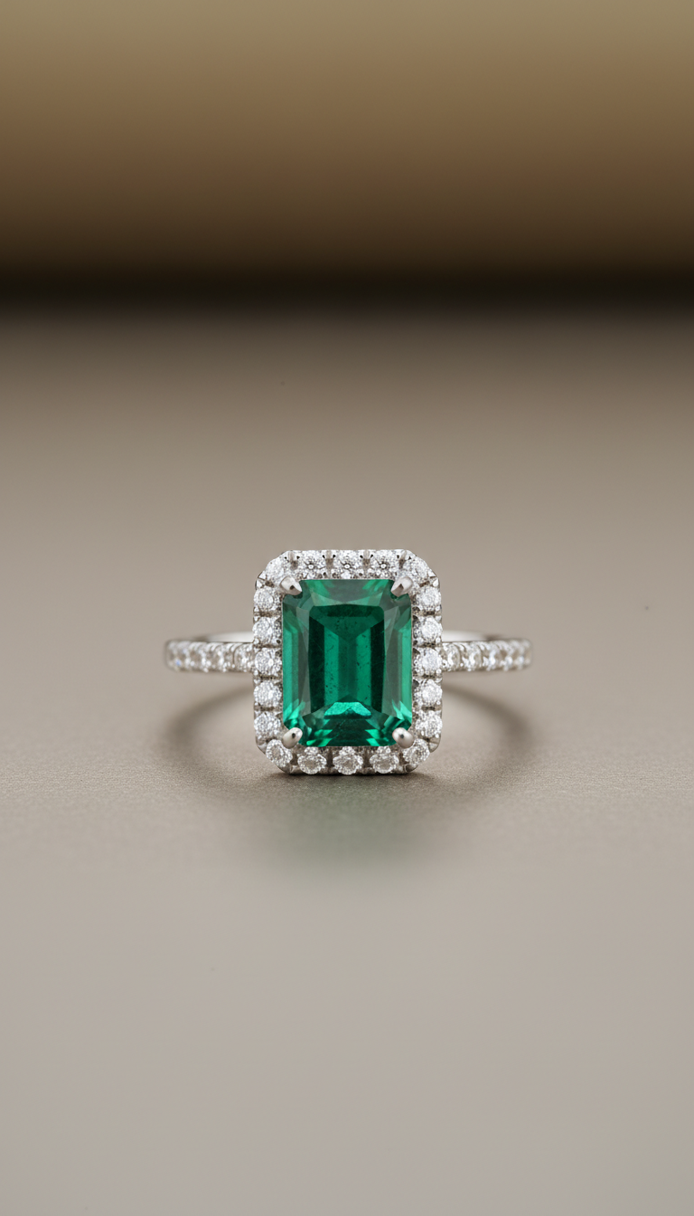 Platinum and Emerald Cocktail Ring