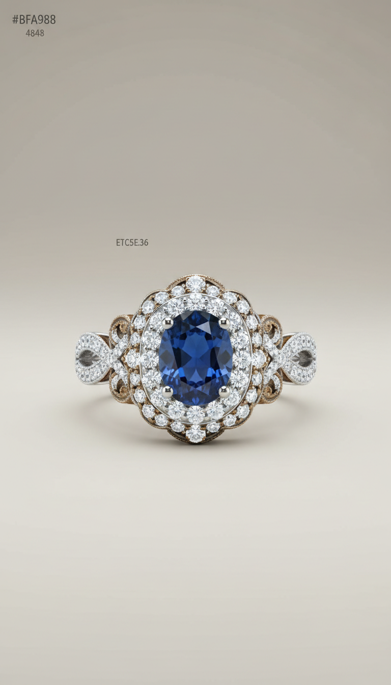 Ornate Sapphire and Diamond Ring