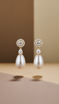 Pearl Drop Earrings with Diamond Accents